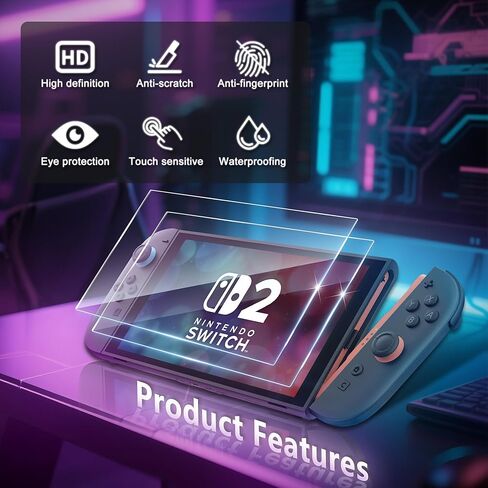 JZG 2 Pack Tempered Glass Screen Protector for Nintendo Switch 2 (2025), Auto Alignment Kit, Bubble Free Installation, Touch Sensitive, Ultra Clear HD Anti Scratch, Dust Removal in Saudi Arabia