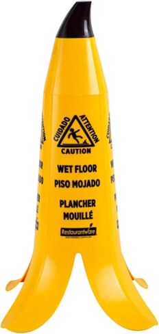Restaurantware Wet Floor Cone 1 Pack of 23.6" Yellow Warning Sign Safety Cone Banana-Shaped Trilingual English Spanish French Stackable Durable Compliant Slip Hazard Floor Sign in Saudi Arabia
