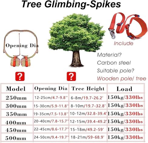 Adjustable Portable Tree Climbing Spikes with Safety Belt & Gloves, Iron Climbing Aids for Trees, Climbing Shoes for 250-550mm Diameter Masts, Essential Climbing Accessories in Saudi Arabia