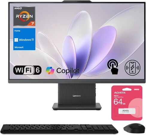 Lenovo IdeaCentre Business All-in-One PC, 27" FHD Touchscreen 100Hz Display, AMD Ryzen 7 8845HS, 32GB DDR5 RAM, 1TB SSD, Win11 Home, Wireless KB & M, Copilot-Ready, Bundle with Adata UC310 64GB in Saudi Arabia