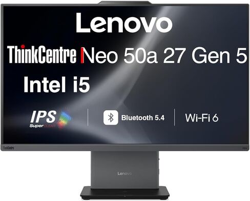شاشة Lenovo ThinkCentre Neo 50a Business الكل في واحد مقاس 27 بوصة IPS FHD (Intel i5-13420H، 16GB DDR5، 512GB PCIe SSD، Intel UHD، WiFi 6، كاميرا ويب، بلوتوث 5.4، Win 11 Pro) (متجدد) in Saudi Arabia