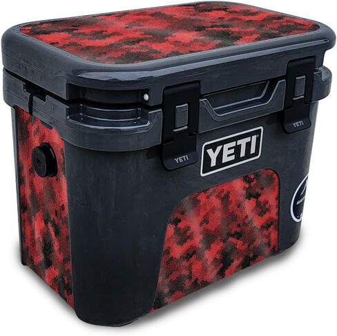 Glossy Glitter Skin Compatible with Yeti Roadie 15 Hard Cooler - Red Hexa Camo - Premium 3M Vinyl Protective Wrap Decal Cover - Easy to Apply | Crafted in The USA by MightySkins in Saudi Arabia