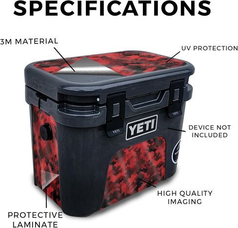 Glossy Glitter Skin Compatible with Yeti Roadie 15 Hard Cooler - Red Hexa Camo - Premium 3M Vinyl Protective Wrap Decal Cover - Easy to Apply | Crafted in The USA by MightySkins in Saudi Arabia