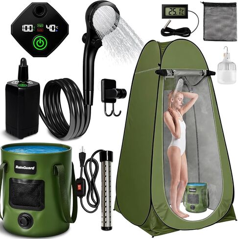 Motivekit™ Portable Camping Shower | 5.3 Gallons Foldable Bucket, 6000mAh Rechargeable Shower Pump, 6' 7" Filtered Shower Head, Summer Beach Outdoor Showering Hiking Pet Bath RV Car Wash Water Plant in Saudi Arabia