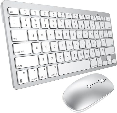 Wireless Keyboard and Mouse for Mac, 14 Media Shortcuts Keyboard with Adjustable DPI Mouse, Slim & Portable Design, Stable Bluetooth Connection, Silver-White,OMOTON in Saudi Arabia