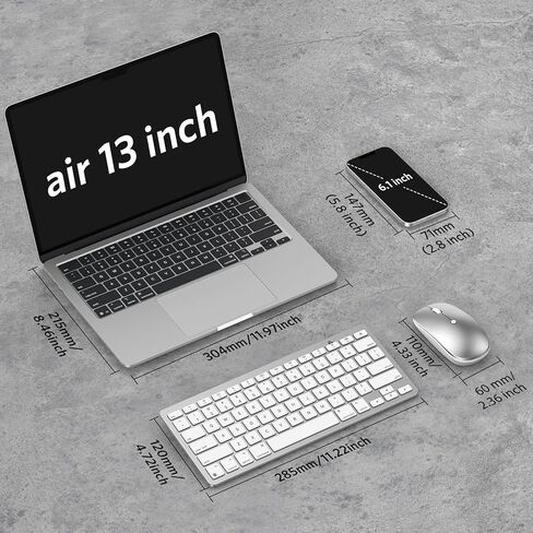 Wireless Keyboard and Mouse for Mac, 14 Media Shortcuts Keyboard with Adjustable DPI Mouse, Slim & Portable Design, Stable Bluetooth Connection, Silver-White,OMOTON in Saudi Arabia