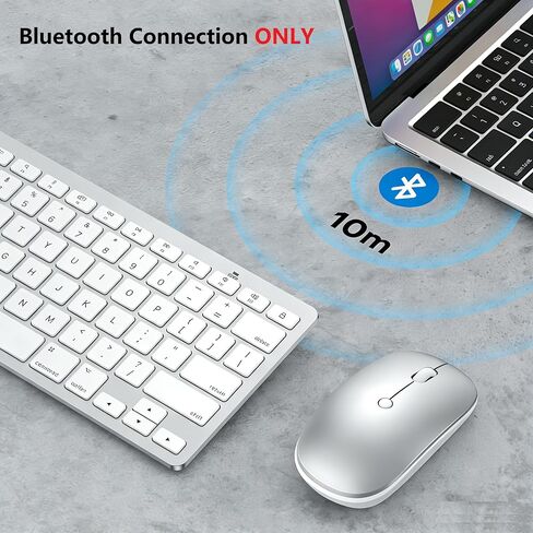 Wireless Keyboard and Mouse for Mac, 14 Media Shortcuts Keyboard with Adjustable DPI Mouse, Slim & Portable Design, Stable Bluetooth Connection, Silver-White,OMOTON in Saudi Arabia