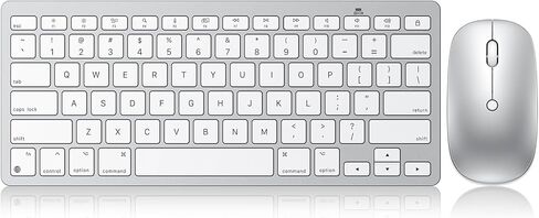 Wireless Keyboard and Mouse for Mac, 14 Media Shortcuts Keyboard with Adjustable DPI Mouse, Slim & Portable Design, Stable Bluetooth Connection, Silver-White,OMOTON in Saudi Arabia