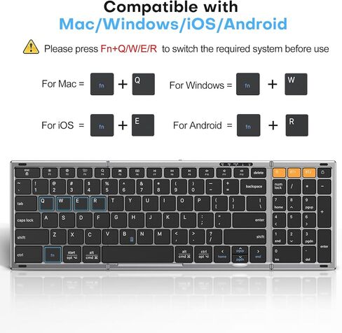 Foldable Keyboard and Mouse 2.4G Wireless + Dual Bluetooth, Portable Keyboard Mouse for Business Travel, OMOTON Rechargeable Ergonomic Design for iPad Android Tablet MacOS Windows Laptop, Space Grey in Saudi Arabia