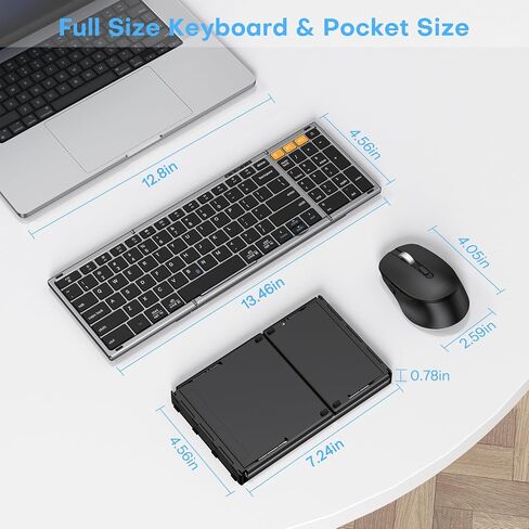 Foldable Keyboard and Mouse 2.4G Wireless + Dual Bluetooth, Portable Keyboard Mouse for Business Travel, OMOTON Rechargeable Ergonomic Design for iPad Android Tablet MacOS Windows Laptop, Space Grey in Saudi Arabia