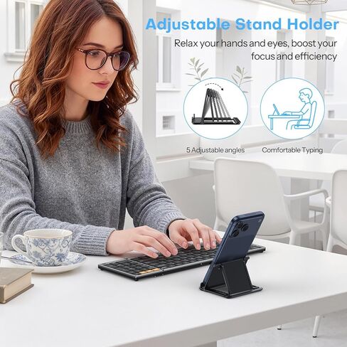 Foldable Keyboard and Mouse 2.4G Wireless + Dual Bluetooth, Portable Keyboard Mouse for Business Travel, OMOTON Rechargeable Ergonomic Design for iPad Android Tablet MacOS Windows Laptop, Space Grey in Saudi Arabia
