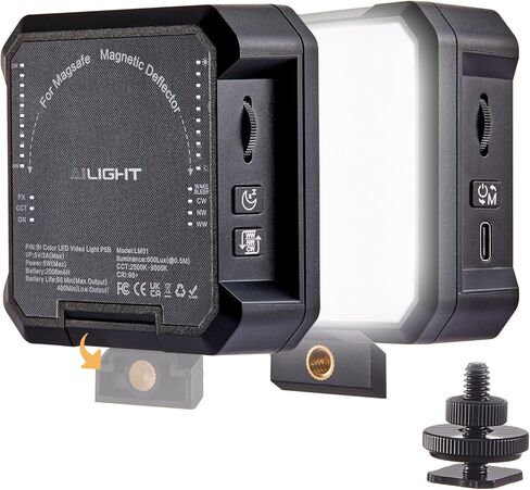 ضوء فيديو LED مغناطيسي من AILIGHT، أضواء كاميرا محمولة لمنشئ المحتوى (CRI 98+ & 2500-9000K) كاميرا قابلة لإعادة الشحن بقدرة 2000 مللي أمبير في الساعة تملأ الضوء مع حامل حذاء بارد | إضاءة التصوير الفوتوغرافي - أسود in Kuwait