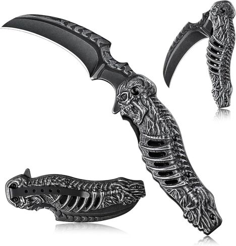 Purple Dragon Pocket Knife - Black Stonewashed Curved Blade Folding Knife - Heavy Duty Metal Handle - Cool Birthday Gifts for Men, Husband, Dad in Saudi Arabia