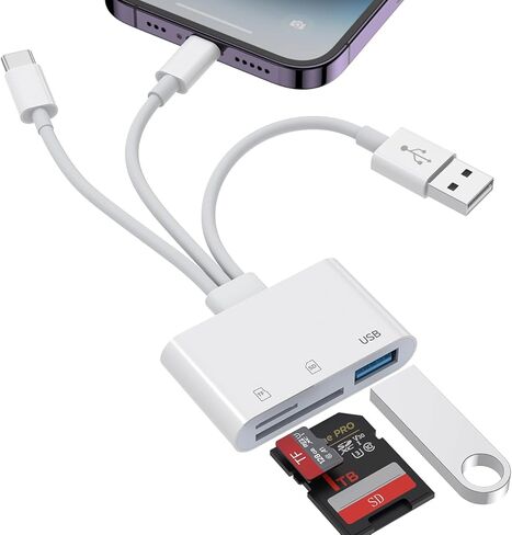 3-in-1 SD Card Reader for iPhone 17 16 15 14 iPad, Memory Card Reader with USB Camera Adapter Plug and Play, SD/Micro SD Card Adapter for Mac Android PC, Trail Game Camera Viewer No App Required in Saudi Arabia