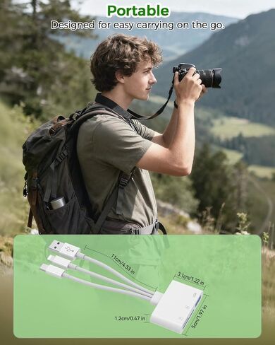 3-in-1 SD Card Reader for iPhone 17 16 15 14 iPad, Memory Card Reader with USB Camera Adapter Plug and Play, SD/Micro SD Card Adapter for Mac Android PC, Trail Game Camera Viewer No App Required in Saudi Arabia