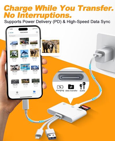 محول OTG 4 في 1، محرك فلاش وقارئ بطاقة SD/TF لهاتف iPhone - قارئ بطاقة ذاكرة USB-C/Lightning/USB ثلاثي مع فتحات SD/TF ومنفذ شحن USB-C + منفذ بيانات لنقل الصور من الكاميرا الرقمية إلى الهاتف in Saudi Arabia