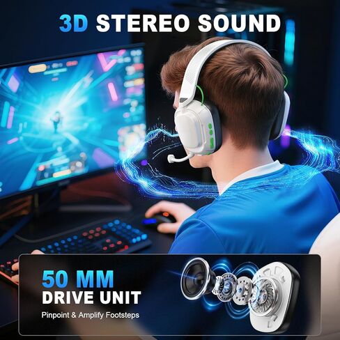 Wireless Gaming Headset for PS5, PS4, Switch, PC, Mac, Ultra-Low Latency 2.4GHz Dongle & Bluetooth 5.4, Gaming Headphones with Mic, Comfortable Earpads, Long Battery Life, 50mm Stereo Drivers in Saudi Arabia