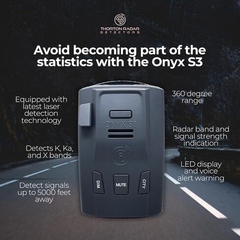 Onyx S3 Radar Detector, Black, Advanced Radar Detection with 1.5km Range, City/Highway Modes, Voice Alerts in Saudi Arabia