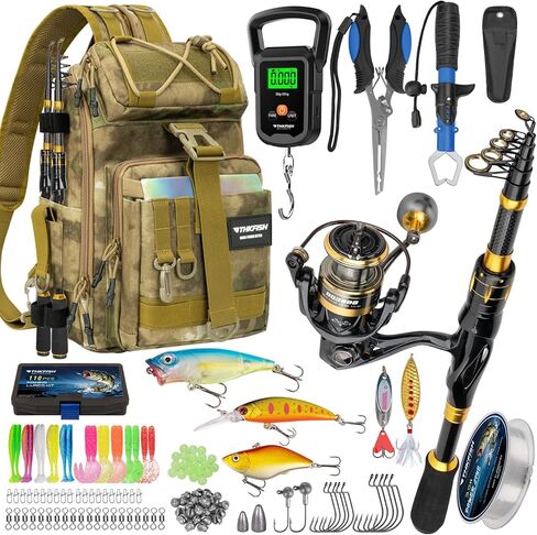 THKFISH Telescoping Fishing Rod and Reel Combo with Backpack, Carbon Fiber Travel Fishing Pole Spinning Reel Kit with Fishing Lures, Fishing Tools Kit for Men in Saudi Arabia