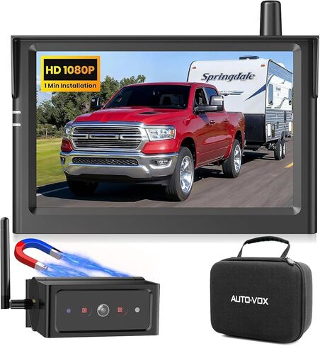 AUTO-VOX Dual Solar Wireless Magnetic Backup Camera: 2-Min Easy Install, 7.2" 1080P Split-Screen DVR Monitor, Wall-Mount & Hitch Back Up Camera, IR Night Vision, IP69K Waterproof for Truck,RV, Trailer in Saudi Arabia