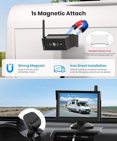 AUTO-VOX Dual Solar Wireless Magnetic Backup Camera: 2-Min Easy Install, 7.2" 1080P Split-Screen DVR Monitor, Wall-Mount & Hitch Back Up Camera, IR Night Vision, IP69K Waterproof for Truck,RV, Trailer in Saudi Arabia