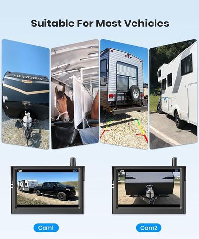 AUTO-VOX Dual Solar Wireless Magnetic Backup Camera: 2-Min Easy Install, 7.2" 1080P Split-Screen DVR Monitor, Wall-Mount & Hitch Back Up Camera, IR Night Vision, IP69K Waterproof for Truck,RV, Trailer in Saudi Arabia