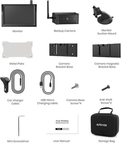 AUTO-VOX Dual Solar Wireless Magnetic Backup Camera: 2-Min Easy Install, 7.2" 1080P Split-Screen DVR Monitor, Wall-Mount & Hitch Back Up Camera, IR Night Vision, IP69K Waterproof for Truck,RV, Trailer in Saudi Arabia