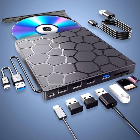 محرك أقراص CD/DVD خارجي محمول 8 في 1 لأجهزة الكمبيوتر المحمول - ناسخ USB 3.0 مع سرعة قراءة 24x CD/RW و8X DVD in Saudi Arabia