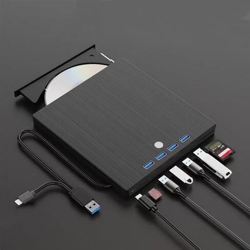External CD DVD Drive,8-in-1 Portable CD/DVD +/-RW Burner, Plug & Play Slim Optical Drive for Laptop Mac, PC Windows 11/10/8/7 Linux OS in Saudi Arabia