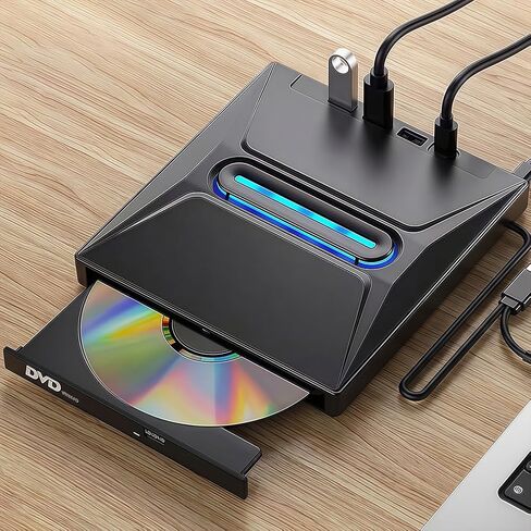 Portable External CD/DVD Drive for Laptop Desktop, 8 in 1 Burner CD/DVD +/- RW Reader Writer Disk Duplicator, External ODD & HDD Device in Saudi Arabia