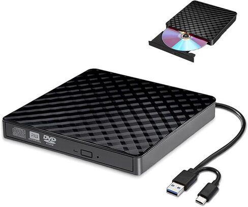 1Pack,USB External DVD/CD Drive - Dual USB & Type-C Portable Burner for Laptop & Desktop, Black Diamond Design for Home & Office Entertainment in Saudi Arabia