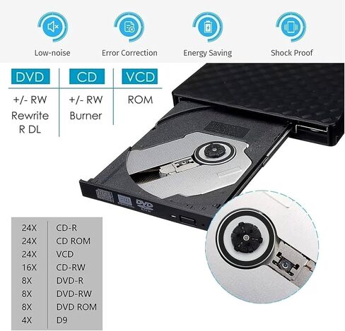 1Pack,USB External DVD/CD Drive - Dual USB & Type-C Portable Burner for Laptop & Desktop, Black Diamond Design for Home & Office Entertainment in Saudi Arabia