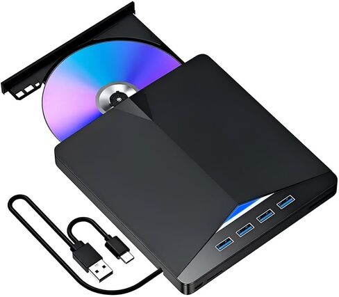 External CD DVD Drive 7-in-1 USB 3.0 Portable Optical Drive CD DVD Player Burner with 3 USB Ports and SD TF Card Reader Ultra Slim External Disk Drive for Laptop PC Windows Mac Linux Computer in Saudi Arabia