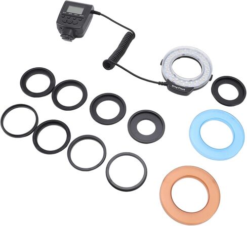 Diyeeni Macro Flash Light, 48 LED Flash Light with LCD Display 9 Adapter Rings 4 Lighting Modes 7 Level Brightness, for Most DSLR Cameras in Saudi Arabia
