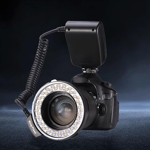 Diyeeni Macro Flash Light, 48 LED Flash Light with LCD Display 9 Adapter Rings 4 Lighting Modes 7 Level Brightness, for Most DSLR Cameras in Saudi Arabia