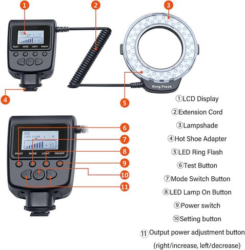 Diyeeni Macro Flash Light, 48 LED Flash Light with LCD Display 9 Adapter Rings 4 Lighting Modes 7 Level Brightness, for Most DSLR Cameras in Saudi Arabia