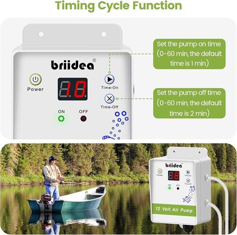 مهوية briidea لدلو الطعم، نظام مضخة مهوية Livewell 12 فولت مع وظيفة دورة توقيت المضخة القابلة للتعديل، مهوية مخرج مزدوج لخزان طعم القارب وLivewell، تحافظ على أسماك الطعم حية in Kuwait