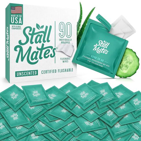 Stall Mates Wipes Feminine Fresh - Flushable Wipes | Individually Wrapped | Feminine Cleansing Wipes | Travel Friendly | PH balanced | Unscented with Sunflower, Rosemary and Aloe | (30 on-the-go singles) in Kuwait