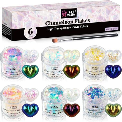 LET'S RESIN Chameleon Chunky Flakes ، راتنج - 8 ألوان - مسحوق صبغة صبغة كثيفة من الراتينج / الكؤوس ، مسحوق كروم ورقائق ظلال العيون بألوان قوس قزح لفن الأظافر/الطلاء / صناعة الصابون in Kuwait