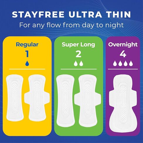 Stayfree Ultra Thin Overnight Pads with Wings, for Women, Reliable Protection and Absorbency of Feminine Moisture, Leaks and Periods, 40 Count - Pack of 3 & Maxi Super Long Pads with Wings for Women in Saudi Arabia