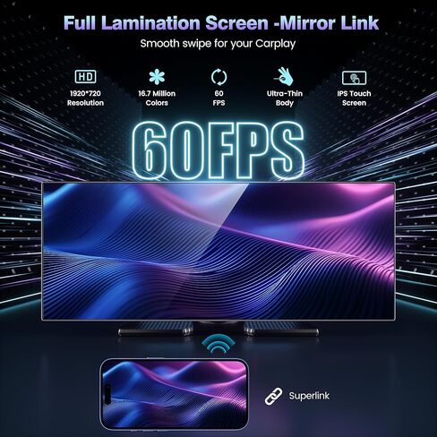 11.5" Portable Carplay Screen for Car,Wireless Car Play Screen with Carplay,Android Auto,OTA Updates,60FPS,4K Dash Cam + 1080P Backup Cam (with a Camera Bracket),Voice Control,GPS Navigation in Saudi Arabia