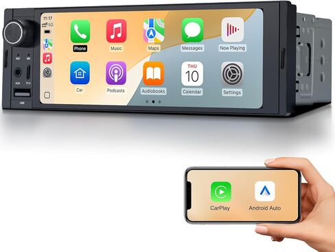 6.36" Single DIN Car Radio Stereo, Linux System HD IPS Touchscreen with Wireless CarPlay & Android Auto, Bluetooth, USB-C/USB/FM in Saudi Arabia