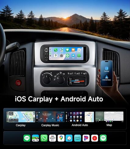 6.36" Single DIN Car Radio Stereo, Linux System HD IPS Touchscreen with Wireless CarPlay & Android Auto, Bluetooth, USB-C/USB/FM in Saudi Arabia