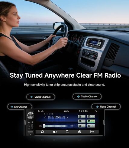 6.36" Single DIN Car Radio Stereo, Linux System HD IPS Touchscreen with Wireless CarPlay & Android Auto, Bluetooth, USB-C/USB/FM in Saudi Arabia