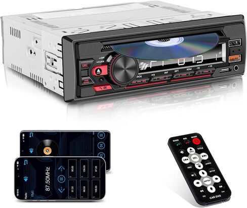 Single Din Car Stereo & Car Radio with CD/DVD Player – Upgrade Your Classic Car with Bluetooth, USB, AUX, SD Card, FM, MP3, Selectable RCA Output, Apple & Android Compatible in Saudi Arabia