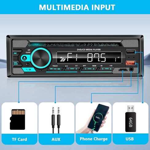 Single Din Car Stereo & Car Radio with CD/DVD Player – Upgrade Your Classic Car with Bluetooth, USB, AUX, SD Card, FM, MP3, Selectable RCA Output, Apple & Android Compatible in Saudi Arabia