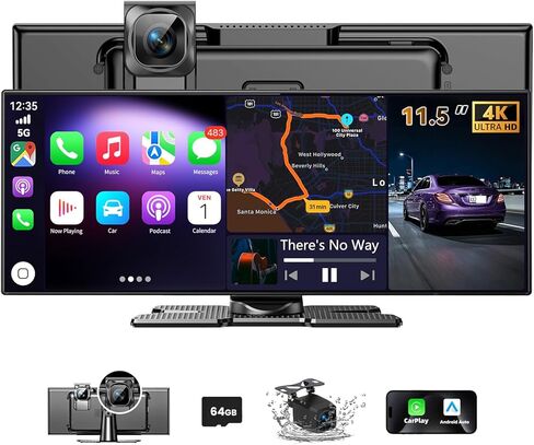 11.5" Largest Wireless Carplay HD Screen for Carplay & Android Auto Car Stereo with 4K Dash Cam 1080P Backup Camera, GPS Navigation/Bluetooth/Mirror Link/Voice Control/AUX/FM/Siri in Kuwait