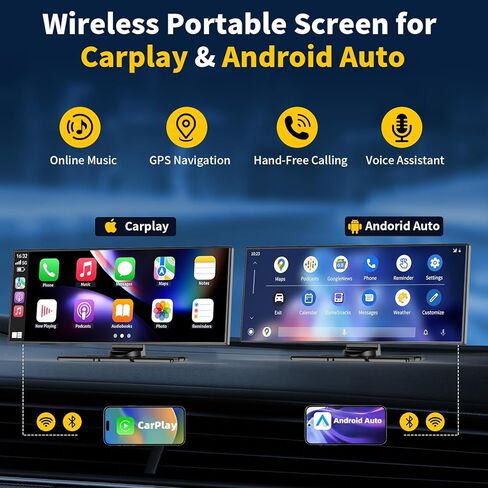 11.5 بوصة أكبر شاشة Carplay HD لاسلكية لـ Carplay وAndroid Auto Car Stereo مع كاميرا داش 4K وكاميرا احتياطية 1080P، ملاحة GPS/بلوتوث/وصلة مرآة/تحكم صوتي/AUX/FM/Siri in Kuwait