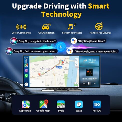 11.5 بوصة أكبر شاشة Carplay HD لاسلكية لـ Carplay وAndroid Auto Car Stereo مع كاميرا داش 4K وكاميرا احتياطية 1080P، ملاحة GPS/بلوتوث/وصلة مرآة/تحكم صوتي/AUX/FM/Siri in Kuwait