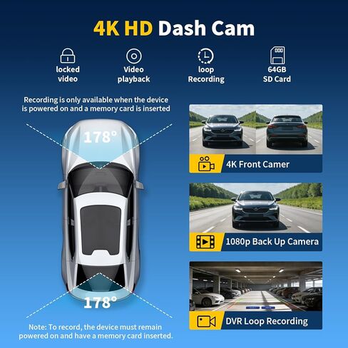 11.5 بوصة أكبر شاشة Carplay HD لاسلكية لـ Carplay وAndroid Auto Car Stereo مع كاميرا داش 4K وكاميرا احتياطية 1080P، ملاحة GPS/بلوتوث/وصلة مرآة/تحكم صوتي/AUX/FM/Siri in Kuwait